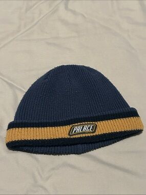 PALACE Navy Beanie with Tan Contrast Cuff and Logo